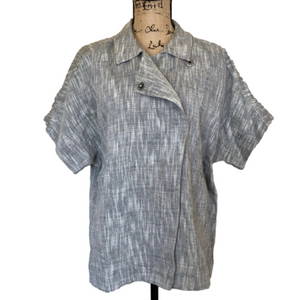 Eileen Fisher Linen/Cotton Boxy Short sleeved Jacket in Dark Pearl XS Oversized